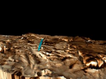 PIA02318: Proposed Mars Polar Lander Landing Site (Perspective View 3)