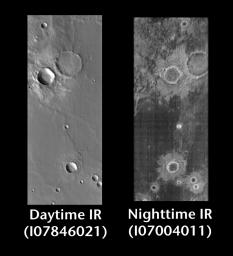 PIA06445: Crater Ejecta by Day and Night