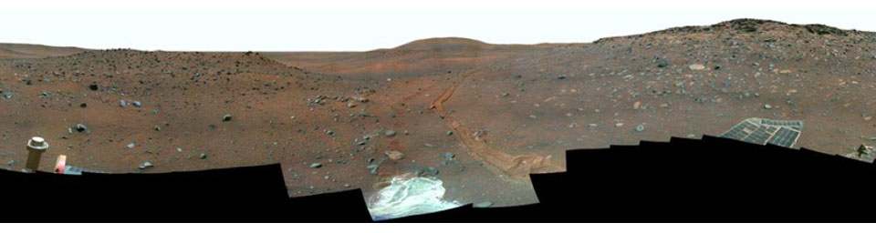 PIA12201: 'Calypso' Panorama of Spirit's View from 'Troy' (False Color)