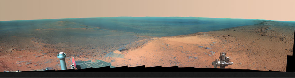 PIA19110: High Martian Viewpoint for 11-Year-Old Rover (False-Color Landscape)