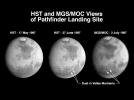 PIA00607: Hubble and Mars Global Surveyor Views of Dust Storm on Mars