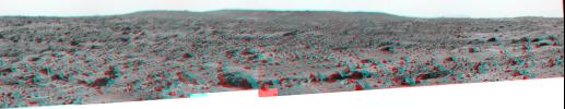 PIA01007: Big Crater as Viewed by Pathfinder Lander - Anaglyph