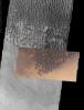 PIA04970: Dark Gray Dunes, Bright Orange Dust