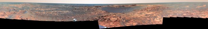 PIA08754: Of Craters and Erosion: Opportunity Examines "Beagle" (False Color)