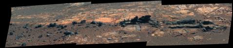 PIA16127: Opportunity Eyes Rock Fins on Cape York, Sol 3058 (False Color)